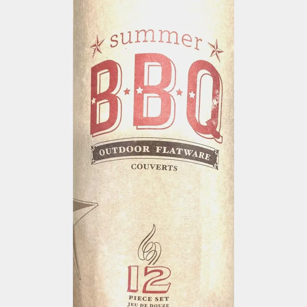Summer BBQ Flatware Outdoor Red White Pottery Barn stainless Set of 12 Pcs